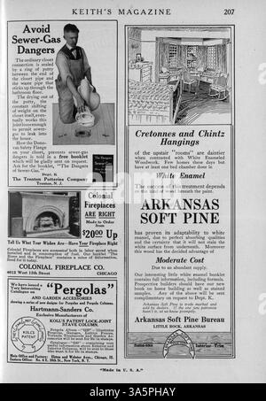 Keith's Magazine, une publication de 1916 de l'architecte Max L. Keith, présente des designs de maison avec des plans d'étage, des illustrations et des photographies. Il offre un aperçu des coûts de construction, de la décoration intérieure et de l'aménagement paysager. Certaines éditions présentent des plans pour les écoles, les églises et les bâtiments publics. Les pages manquantes sont identifiées dans certains volumes. Banque D'Images