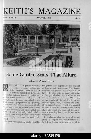Publié par l'architecte Max L. Keith, Keith's Magazine on Home Building, 1916, propose des conceptions de maisons à travers des plans d'étage et des illustrations, accompagnés de descriptions et de coûts estimatifs. Le magazine explore des sujets tels que la décoration intérieure, l'architecture paysagère et les matériaux de construction. Il comprend également des publicités pour l'ameublement et les accessoires de construction, avec des plans occasionnels pour les écoles et les églises. Banque D'Images