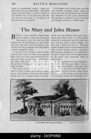 Keith's Magazine, une publication de 1916 par Max L. Keith, se concentre sur la conception de maisons avec des plans d'étage détaillés, des illustrations architecturales et les coûts de construction. Le magazine présente également des articles sur la construction de maisons, le design d'intérieur, l'architecture paysagère et des publicités pour des matériaux, des meubles et des accessoires. Certaines questions incluent les conceptions pour les écoles et les églises. Banque D'Images