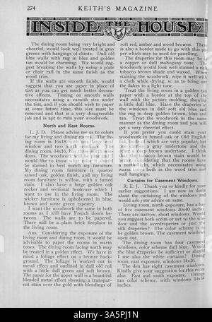 Keith's Magazine, une publication mensuelle de 1916 de l'architecte Max L. Keith, présente des conceptions de maisons et des plans d'étage avec des descriptions détaillées. Le magazine présente des articles sur la décoration intérieure et l'aménagement paysager, ainsi que des publicités pour les matériaux de construction et l'ameublement. Certaines questions comprennent des plans pour les églises et les écoles. Certains problèmes sont des pages manquantes. Banque D'Images
