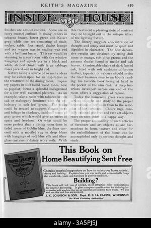 Ce numéro de 1916 de Keith's Magazine comprend des conceptions détaillées de maisons avec des plans d'étage, des estimations de coûts et des illustrations de maisons dans une variété de styles. La publication présente également des articles de décoration et d'aménagement paysager, ainsi que des publicités pour des matériaux et des meubles. Banque D'Images