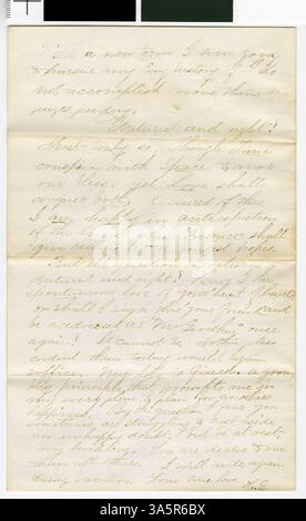 Une lettre du professeur Horace Goodhue à sa fiancée, écrite le 30 décembre 1867, décrivant la vie et le travail à Northfield, Minnesota. La lettre offre un aperçu de la vie au XIXe siècle dans la région. Banque D'Images