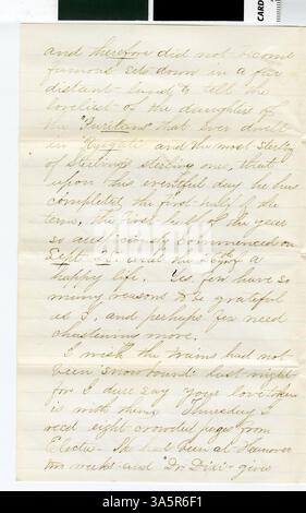 Une lettre du professeur Horace Goodhue à sa fiancée, datée du 23 février 1868, décrivant sa vie à Northfield. Banque D'Images