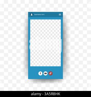 Interface d'appel vidéo. Modèle de chat vidéo en ligne avec icône utilisateur. Écran de réunion virtuelle. Présentation de l'application de conférence Web. Illustration vectorielle plate Illustration de Vecteur