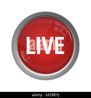 Bouton live rouge sur fond blanc. illustration 3d. Élément de médias sociaux. Illustration vectorielle. Illustration de Vecteur
