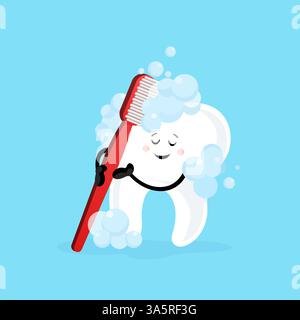 Bande dessinée dents, grand design à toutes fins. Illustration vectorielle de nettoyage de dents de dessin animé plat. Drôle de personnage. Illustration de Vecteur