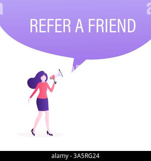 Parrainez une conception de concept d'ami, les gens partagent des informations sur la recommandation et gagnez de l'argent. Convient pour la page de destination Web, l'application mobile, le modèle de bannière. Vecteur Illustration de Vecteur