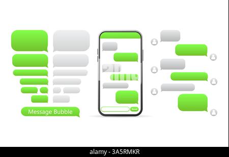 Bouton vert plat sur fond blanc. Icône de bulle de conversation. Modèle de chat, message. Conception de modèle. Illustration vectorielle plate. Vecteur d'icône de téléphone. Illustration de Vecteur