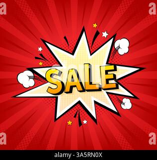 Illustration de l'affiche de vente. Style pop. Icône de dessin animé sur fond de couleur. Arrière-plan vectoriel Illustration de Vecteur