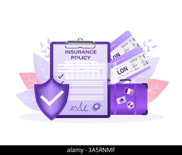 Illustration de style plat avec police d'assurance pour la conception de rapport. Illustration vectorielle isométrique. Concept commercial. Données sécurisées. Illustration de Vecteur