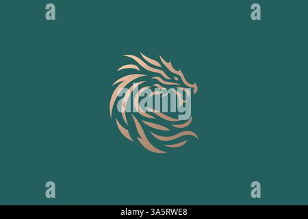 Dragon Head logo Gold style symbole mythologie illustration abstraite chinoise Illustration de Vecteur