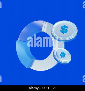 Rendu tridimensionnel d'un concept financier avec des pièces en dollars. Banque D'Images