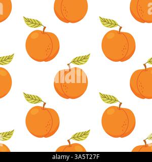 Peach Seamless Pattern avec des fruits d'été de style Kawaii Illustration de Vecteur