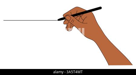 Une main tient un stylo et dessine une ligne. Illustration de Vecteur
