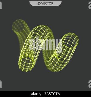 Spirale. 3D de vecteur d'objets de fer. Illustration avec lignes et points. Résumé de la conception de la grille. La structure de connexion. Style de la technologie. Illustration de Vecteur
