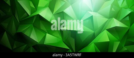 Fond de cristal abstrait vibrant avec une mosaïque de triangles verts interconnectés, créant un motif dynamique et géométrique avec différentes nuances et Illustration de Vecteur