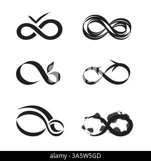 Ensemble de six icônes Infinity logos illustration - formes multiples, vecteur noir et blanc Illustration de Vecteur