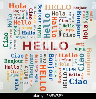 Word Cloud - Bonjour dans différentes langues - 5 langues sur fond clair Illustration de Vecteur