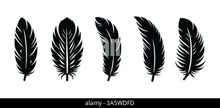 Icône vectorielle noire légère de poids plume. Icône d'oiseau logo pictogramme de plume noire lisse. Illustration de Vecteur
