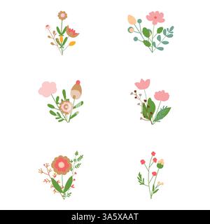 Compositions florales. Ensemble de vecteur de bouquets lumineux de fleurs sur un fond blanc. Illustration de Vecteur