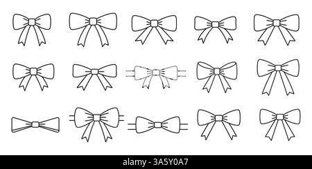 Ensemble de noeud de ruban dans le style linéaire. Illustration vectorielle sur blanc. Illustration de Vecteur