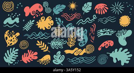 Ensemble de formes abstraites minimales d'été organique. collection dessinée à la main avec divers éléments géométriques organiques ondulés. illustration vectorielle. Illustration de Vecteur