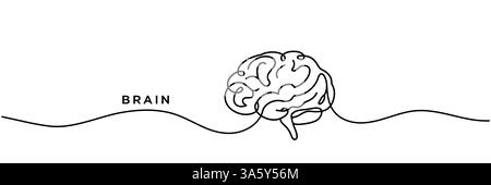 Dessin continu d'une ligne de l'illustration vectorielle d'art de ligne de cerveau humain Illustration de Vecteur