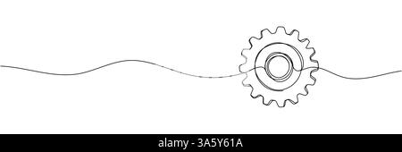 Dessin d'une seule ligne avec un engrenage. Illustration d'une ligne continue de la roue dentée Illustration de Vecteur