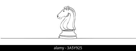 Chevalier de cheval d'échecs, pièce d'échecs en dessin continu d'une ligne. Illustration d'art d'une seule ligne d'un cheval d'échecs. Illustration de Vecteur