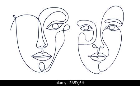Silhouette minimaliste du visage de la femme. Dessin continu d'une ligne, fond blanc. Vecteur Illustration de Vecteur