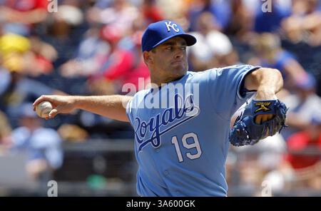 29 juin 2008 : Brian Bannister, lanceur débutant des Kansas City Royals, travaille en première manche contre les Louis Cardinals au Kauffman Stadium à Kansas City, Missouri, le dimanche 29 juin 2008. (John Sleezer/Kansas City Star/MCT) (image crédit : © John Sleezer/MCT/ZUMAPRESS.com) Banque D'Images