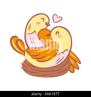 Cette charmante illustration vectorielle présente des oiseaux amoureux nichés dans un nid confortable, symbolisant l'amour et le concept de parentalité. Le style esquissé ajoute Illustration de Vecteur