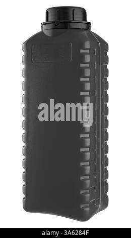 Récipient fonctionnel en plastique pour liquides sur fond blanc. Design minimaliste et solution de rangement pratique. Banque D'Images