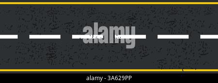 Texture de fond sans couture de route de vue de dessus aérienne avec lignes de marquage, bordure de piste d'asphalte gris autoroute. Illustration de Vecteur