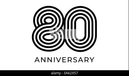 Logo minimaliste du 80e anniversaire, lignes géométriques numéro 80 pour carte de voeux d'entreprise, conception Web et événementielle, image de marque d'entreprise, matériel de marketing Illustration de Vecteur