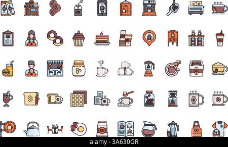 Icônes de café Collection d'icônes vectorielles de haute qualité avec Stroke modifiable. Idéal pour les projets professionnels et créatifs. Illustration de Vecteur