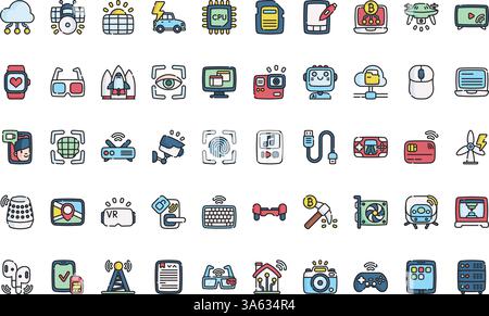 Icônes technologiques Collection d'icônes vectorielles de haute qualité avec contour modifiable. Idéal pour les projets professionnels et créatifs. Illustration de Vecteur