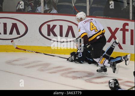 11 février 2015 : Taylor Aronson (23 ans) des Milwaukee Admirals efface la rondelle sur la glace lors du match de la Ligue américaine de hockey entre les Chicago Wolves et les Milwaukee Admirals à l'Allstate Arena de Rosemont, Illinois. Patrick Gorski/CSM(image crédit : © Patrick Gorski/Cal Sport Media/ZUMAPRESS.com) Banque D'Images