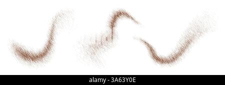 Poudre de poussière isolée au chocolat et au café ou ondes de particules de cacao, vecteur réaliste. Granulés de sucre brun ou de grains de café moulus avec texture de sable, cannelle ou chocolat en poudre avec effet bruit de grain Illustration de Vecteur