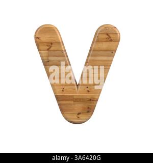 Lettre bois V - police pin 3d majuscule - convient pour la décoration, la nature ou les sujets liés au bois Banque D'Images