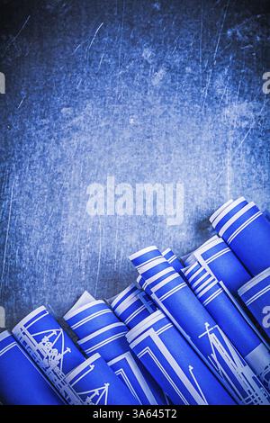 Bleus blueprints sur le concept de construction de fond métallique rayé Banque D'Images