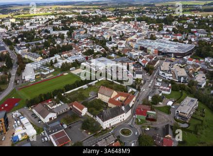 Image drone, vue sur la ville, Ried im Innkreis, Innviertel haute-Autriche, Autriche, Europe Banque D'Images