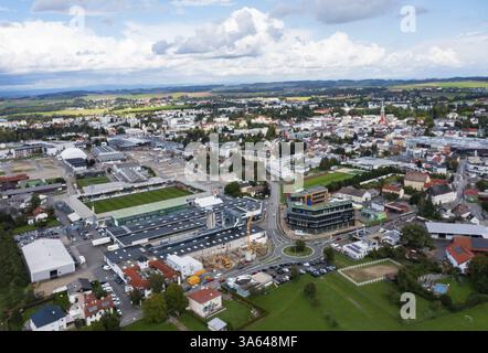 Image drone, vue sur la ville, Ried im Innkreis, Innviertel haute-Autriche, Autriche, Europe Banque D'Images