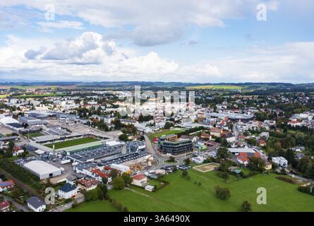 Image drone, vue sur la ville, Ried im Innkreis, Innviertel haute-Autriche, Autriche, Europe Banque D'Images