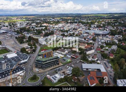 Image drone, vue sur la ville, Ried im Innkreis, Innviertel haute-Autriche, Autriche, Europe Banque D'Images
