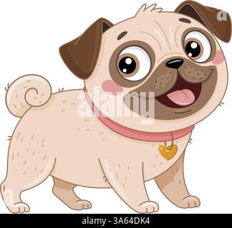 Adorable carillon de dessin animé. Petit chien sympathique et heureux. Design simple, style plat dessiné à la main. Parfait pour les livres pour enfants, les produits pour animaux de compagnie ou le contenu animé. Petit chien heureux, amical et affectueux Illustration de Vecteur