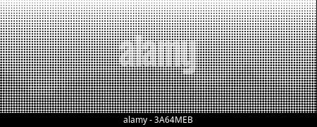 Fond de demi-teintes en pointillés. Dégradé vectoriel avec petits et grands points noirs, affiche monochrome horizontale rétro, couverture pop art texturée avec grunge eff Illustration de Vecteur