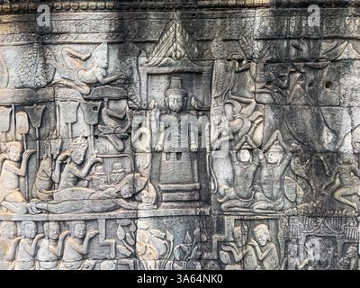 Sculptures murales, Angkor Wat, Siem Reap, Cambodge Banque D'Images