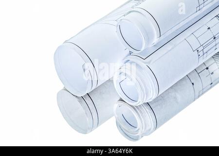 Très gros plan trois plans isolés roulés sur miroir Banque D'Images