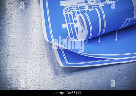 Bleus blueprints sur fond métallique rayé Banque D'Images